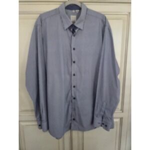 Haupt‎ Modern Fit Button Up Shirt Men's Xxl Blue Navy White Striped Diamond